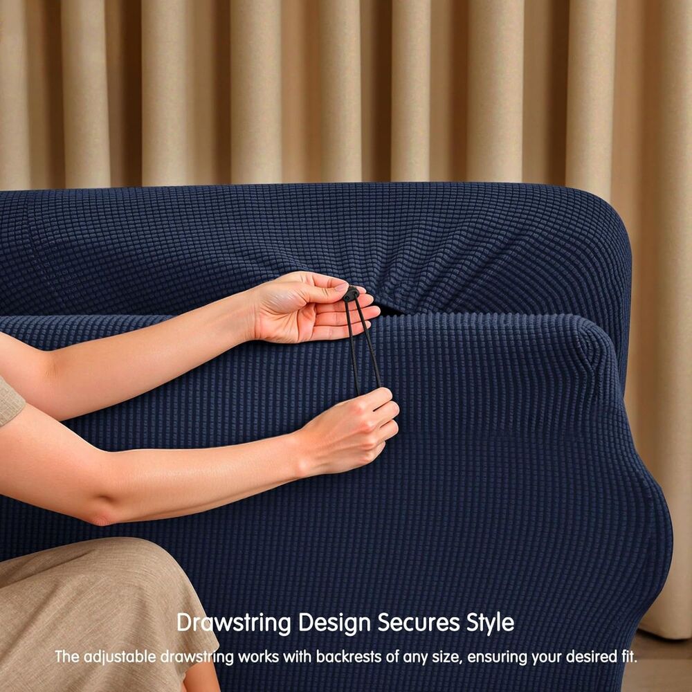 7 Piece Stretch Couch Covers for Sofa, Sofa, Dark Blue - Picture 4 of 9